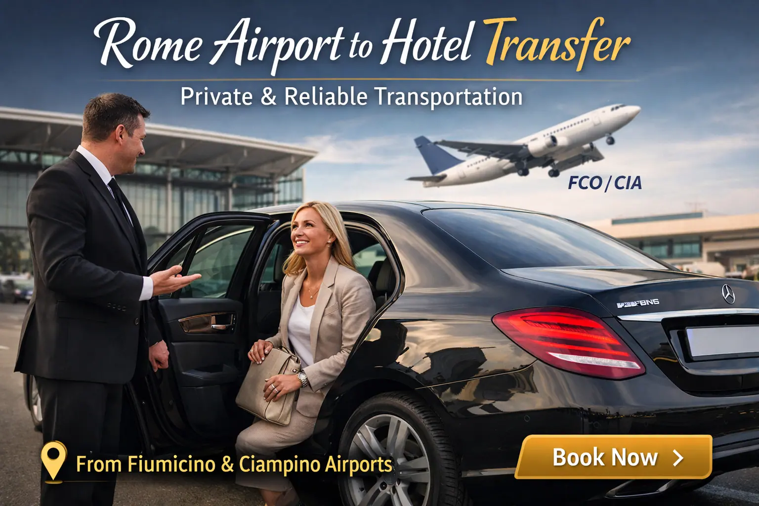 Rome airport to hotel transfer with private chauffeur and luxury car