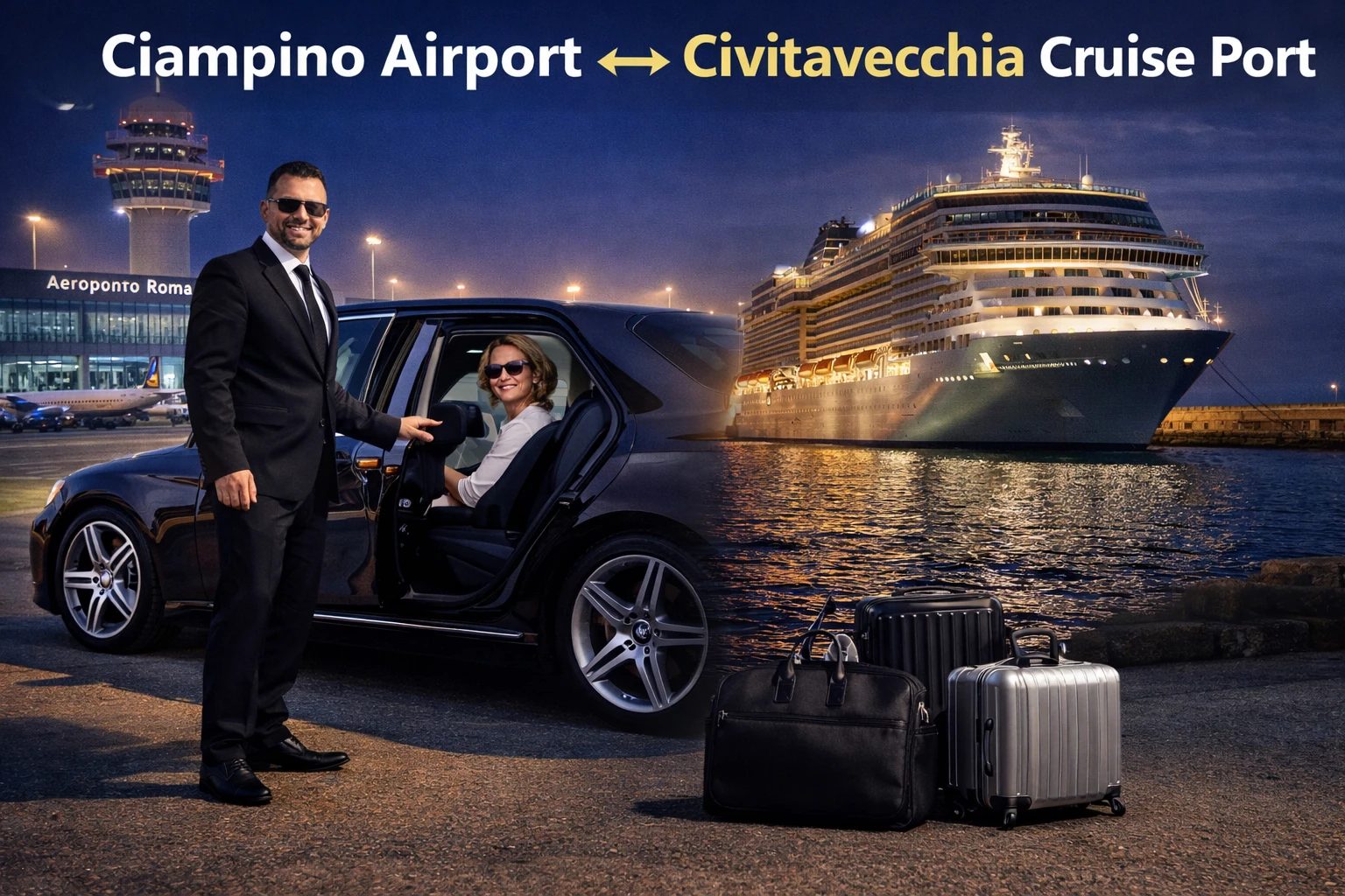 Ciampino Airport to Civitavecchia Port private transfer with professional chauffeur service