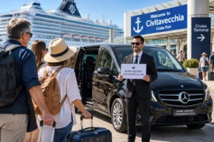 Professional private driver waiting for cruise passengers in Civitavecchia
